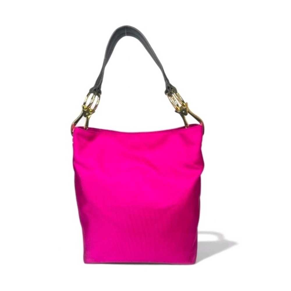 JPK Paris 75 Hot Pink Nylon Hobo Shoulder Bag Gold Hardware Dark Brown Strap